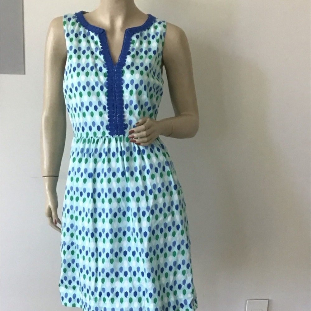 Vineyard Viner Sleeveless Blue & Green Dot Summer Dress 2